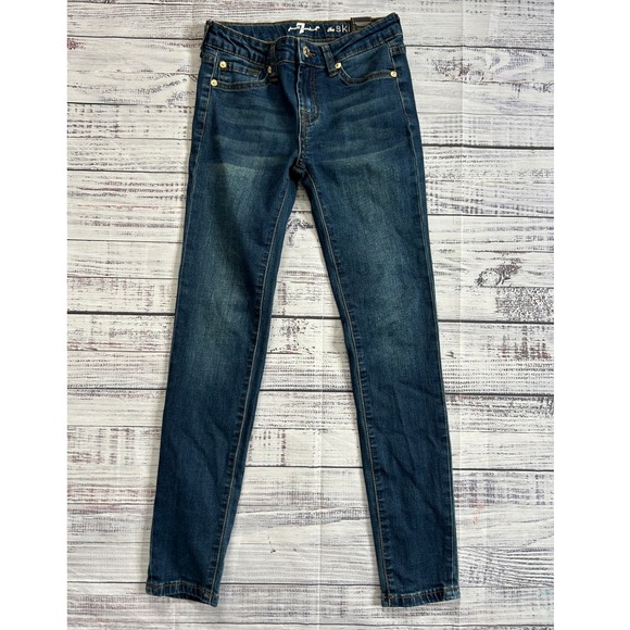 7 For All Mankind Kids Girls The Skinny Jeans 10 Blue Denim Adjustable Waist - Picture 3 of 7